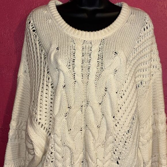 Anthropologie HAZEL Cream Cable Knit Crew Neck Sweater. Sz XL - Picture 2 of 12